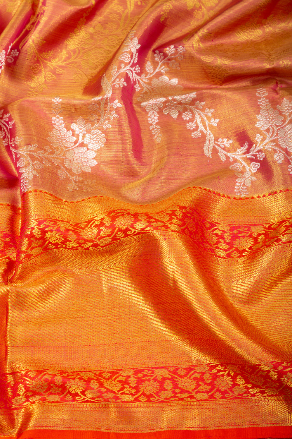 Kanchipuram Silk Tissue Jaal Red Saree