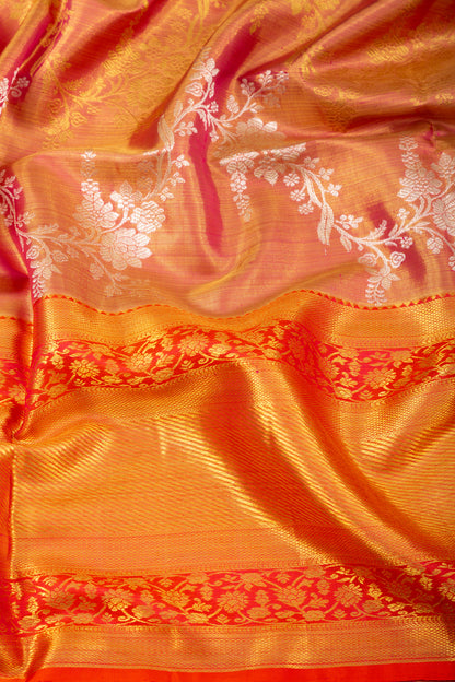 Kanchipuram Silk Tissue Jaal Red Saree