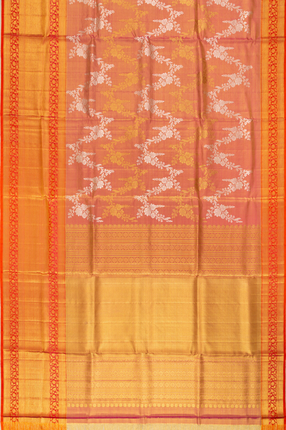 Kanchipuram Silk Tissue Jaal Red Saree