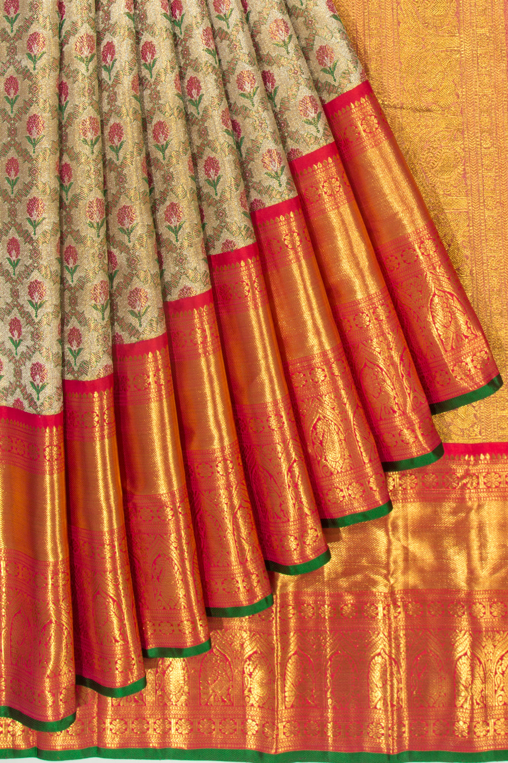 Kanchipuram Silk Tissue Brocade Gold Saree