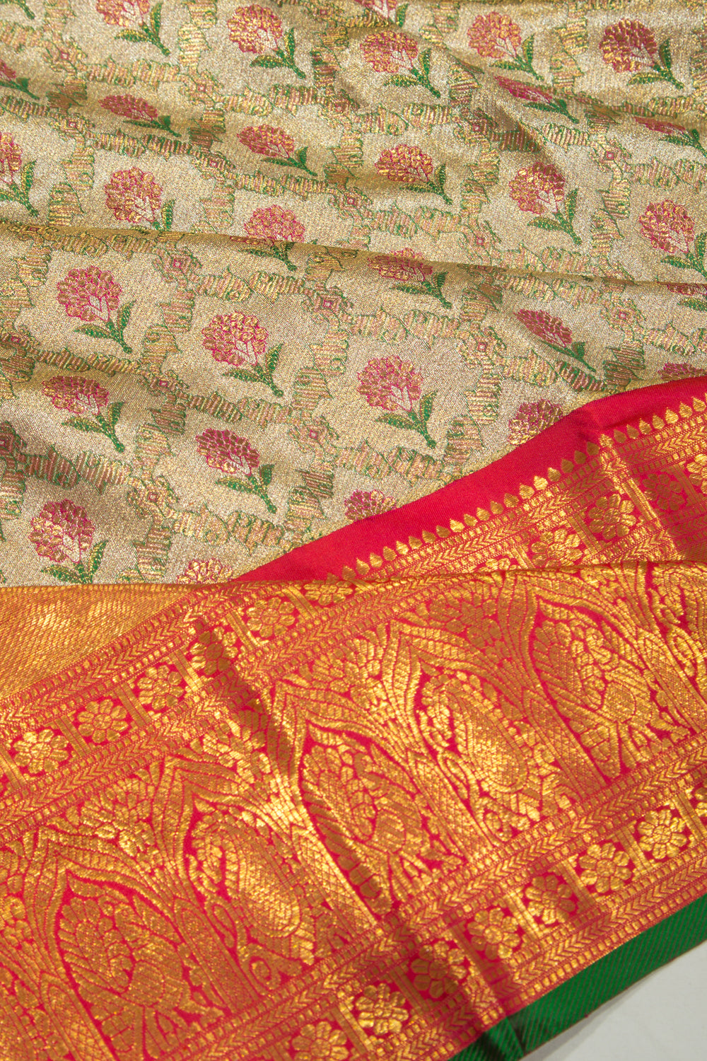 Kanchipuram Silk Tissue Brocade Gold Saree