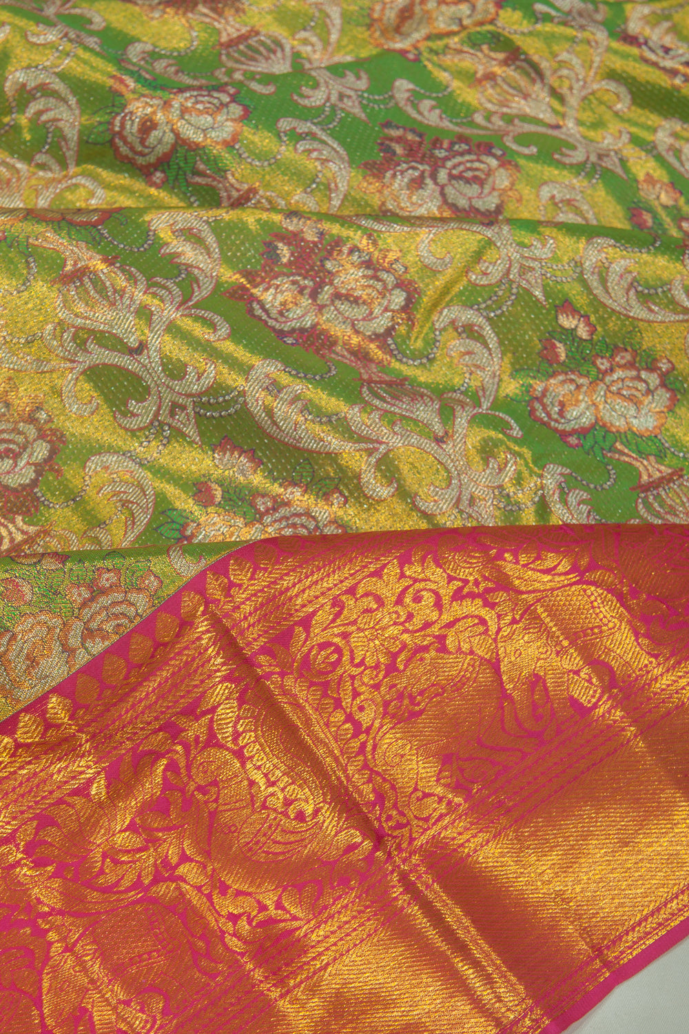 Kanchipuram Silk Tissue Jaal Green Saree