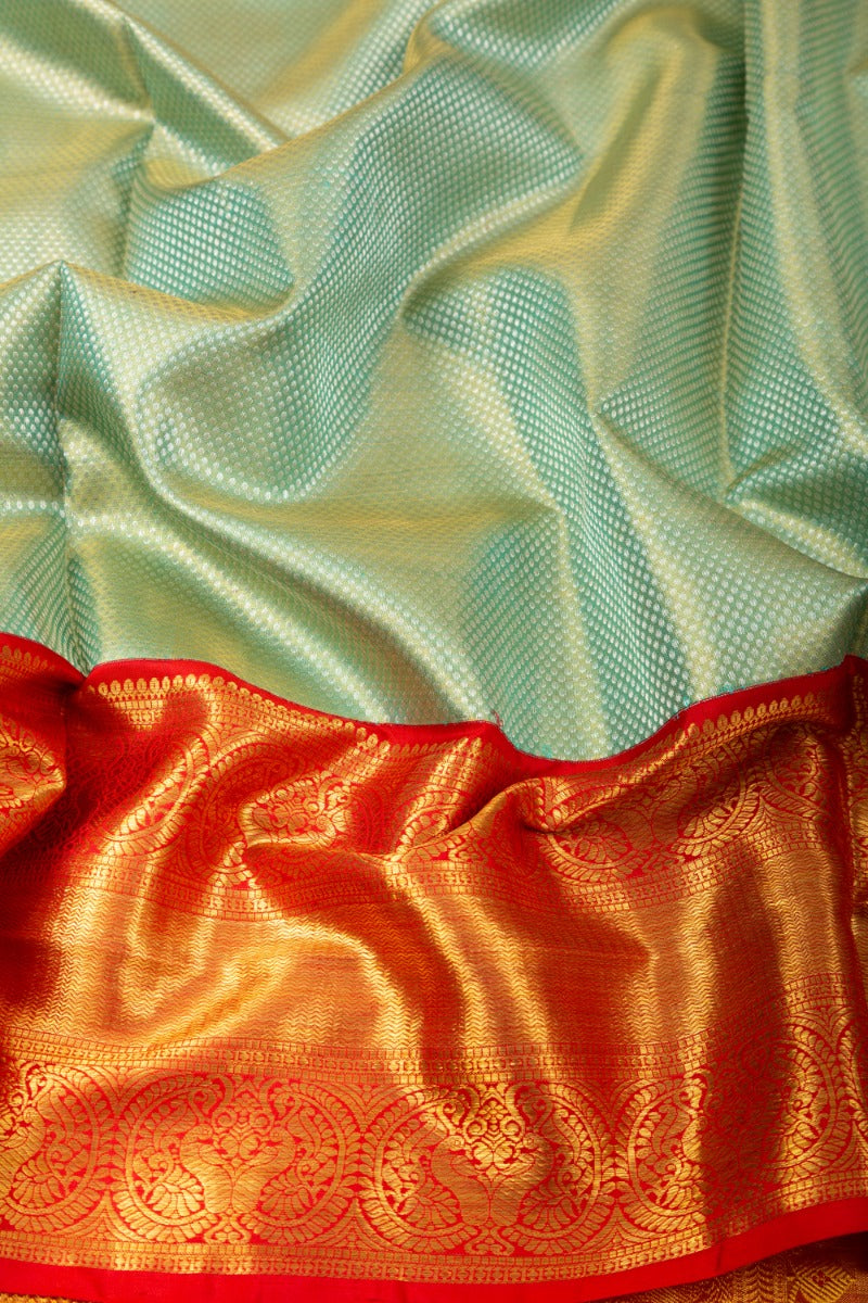 Kanchipuram Silk Tissue Brocade Sea Green Saree