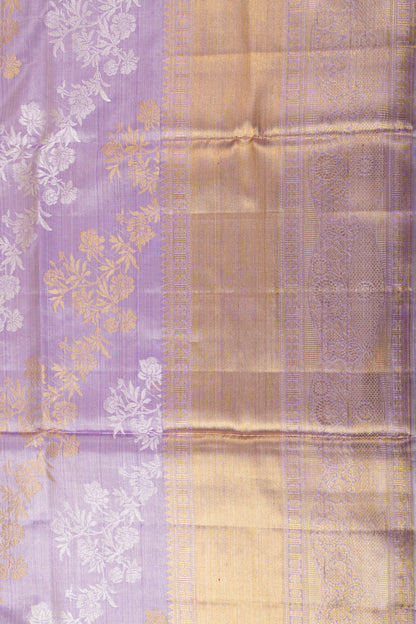 Kanchipuram Silk Tissue Lehariya Lavender Saree