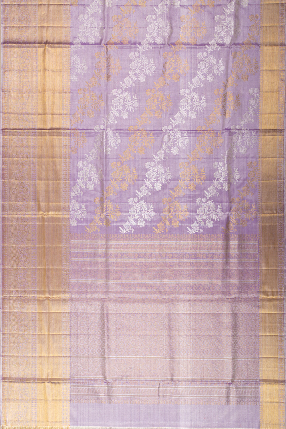 Kanchipuram Silk Tissue Lehariya Lavender Saree