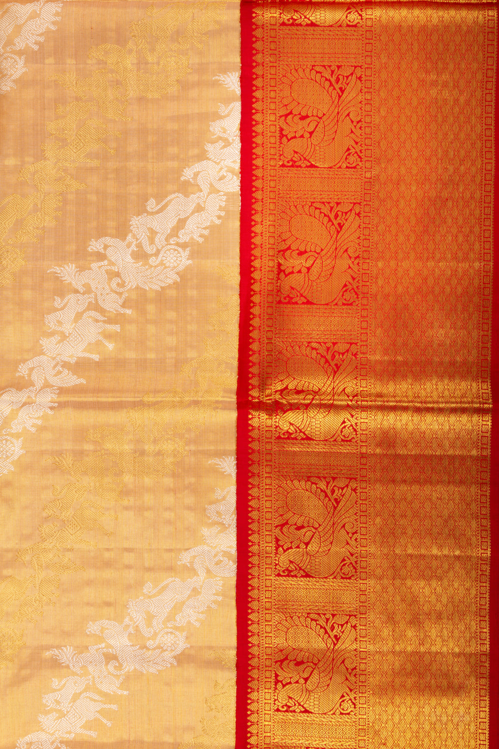 Kanchipuram Silk Tissue Lehariya Gold Saree