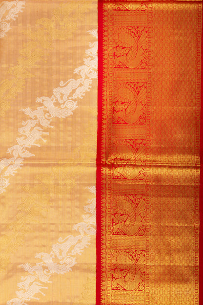 Kanchipuram Silk Tissue Lehariya Gold Saree