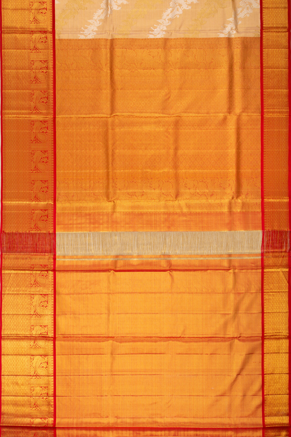 Kanchipuram Silk Tissue Lehariya Gold Saree