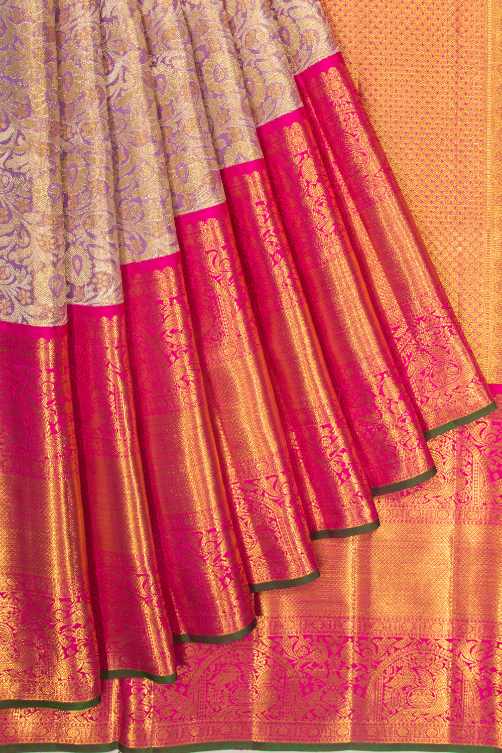 Kanchipuram Silk Tissue Brocade Lavender Saree