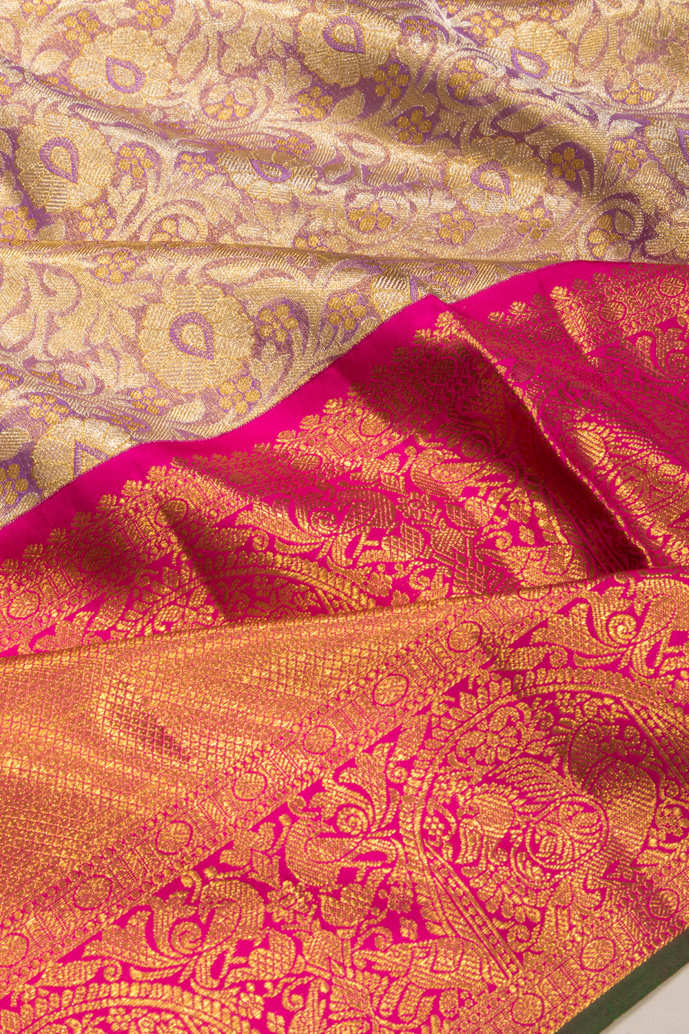 Kanchipuram Silk Tissue Brocade Lavender Saree