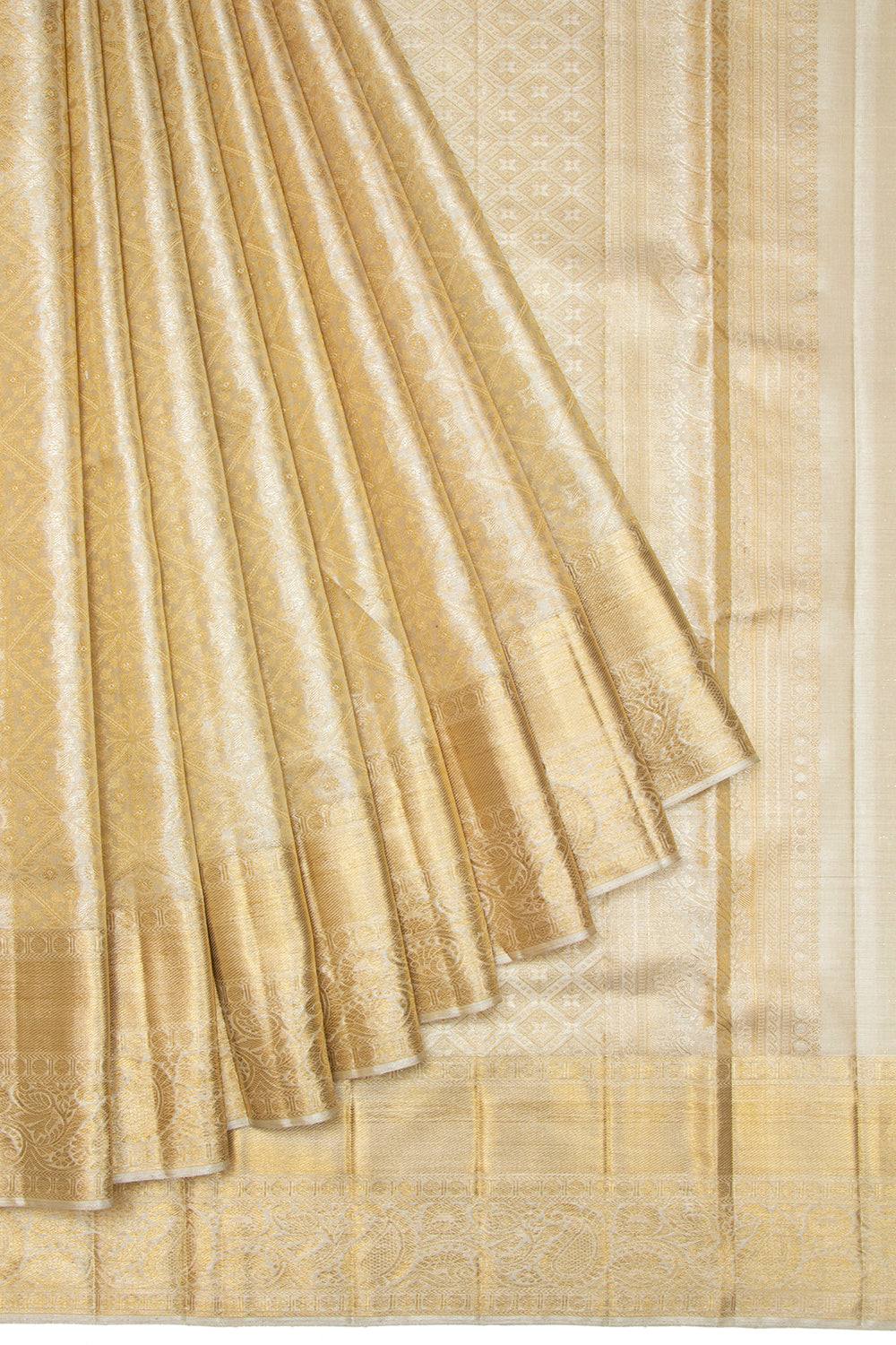 Kanchipuram Silk Tissue Brocade Silver Saree
