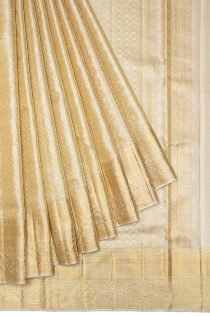 Kanchipuram Silk Tissue Brocade Silver Saree