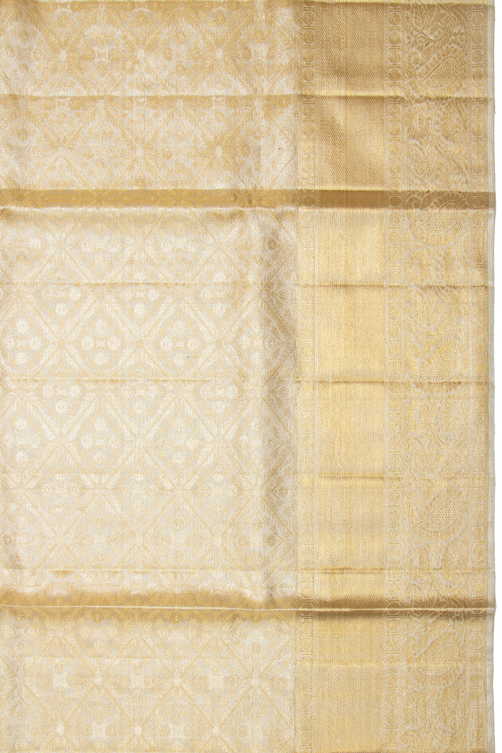Kanchipuram Silk Tissue Brocade Silver Saree