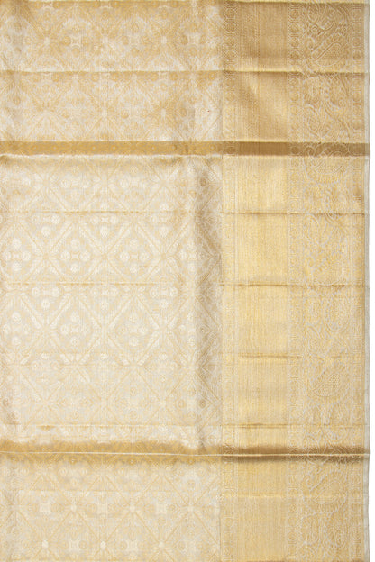 Kanchipuram Silk Tissue Brocade Silver Saree