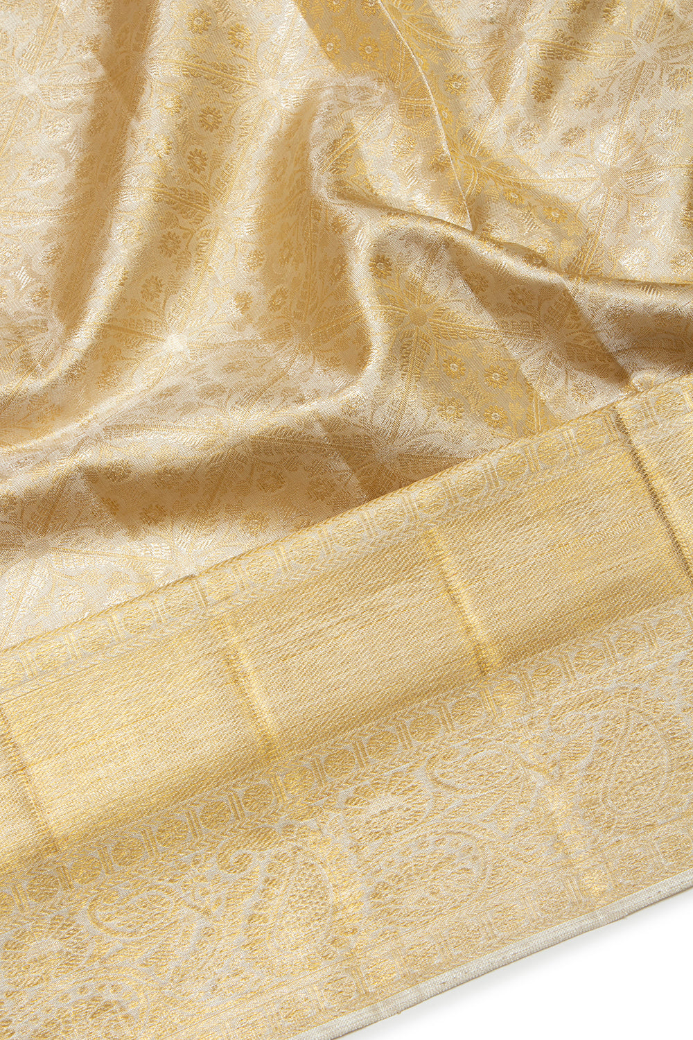 Kanchipuram Silk Tissue Brocade Silver Saree