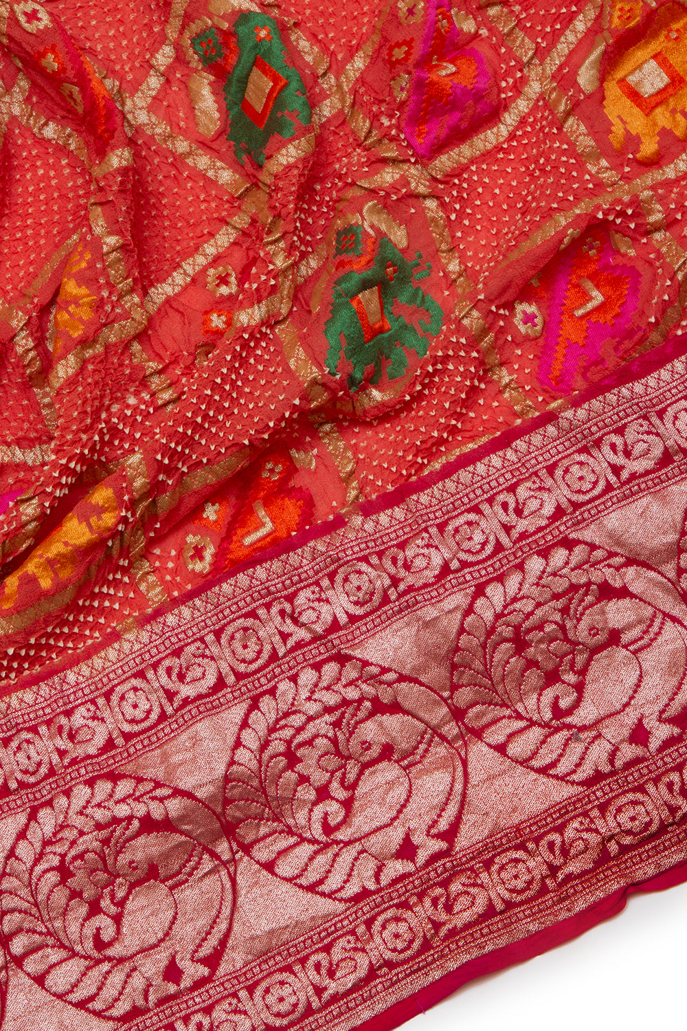 Banarasi Georgette Bandhani Checks And Butta Peach Saree