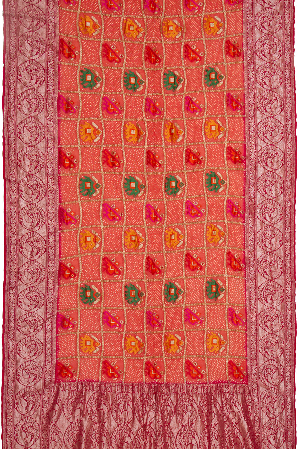 Banarasi Georgette Bandhani Checks And Butta Peach Saree