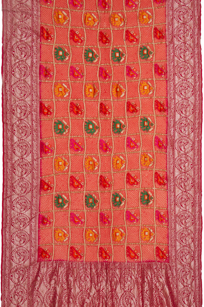 Banarasi Georgette Bandhani Checks And Butta Peach Saree