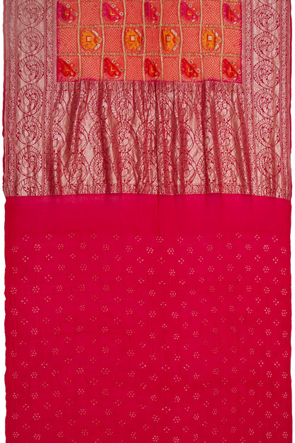 Banarasi Georgette Bandhani Checks And Butta Peach Saree