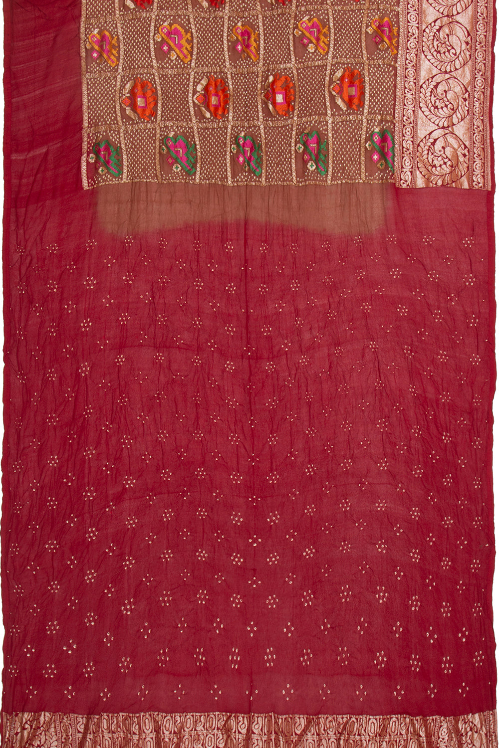 Banarasi Georgette Bandhani Checks And Butta Brown Saree