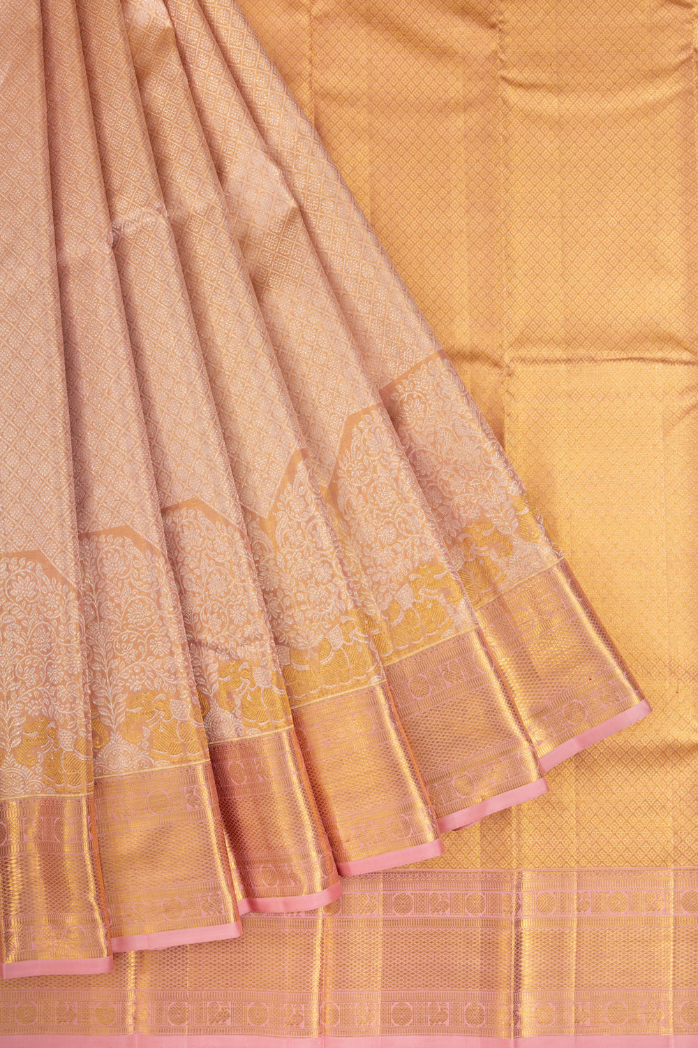 Kanchipuram Silk Tissue Brocade Peach Saree