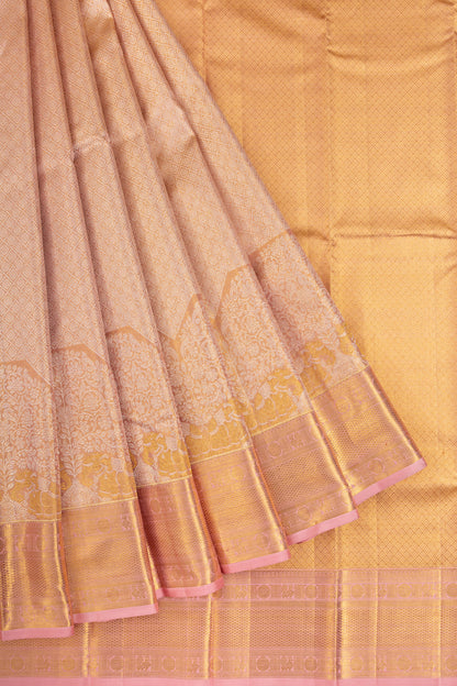 Kanchipuram Silk Tissue Brocade Peach Saree