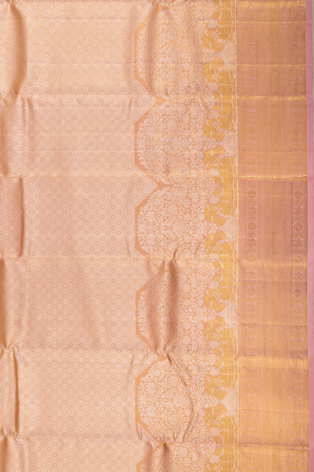 Kanchipuram Silk Tissue Brocade Peach Saree