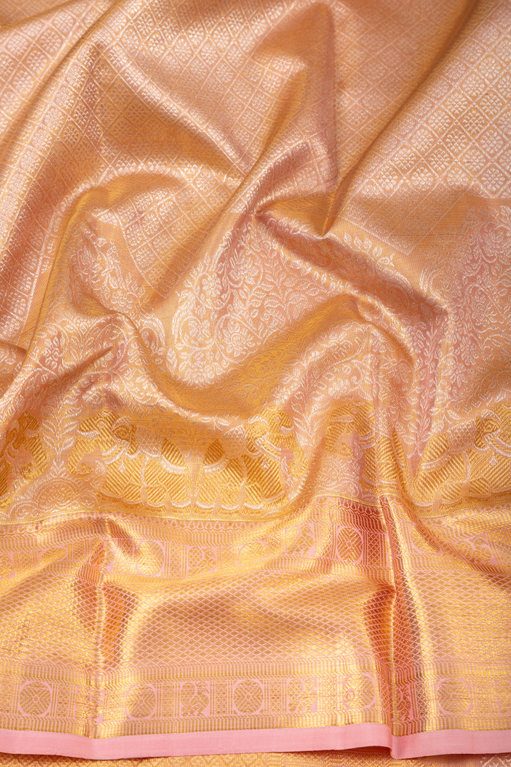 Kanchipuram Silk Tissue Brocade Peach Saree