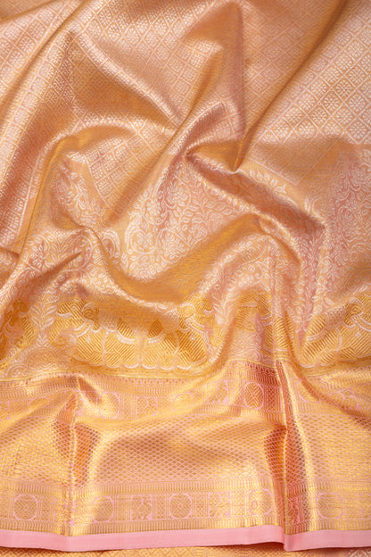 Kanchipuram Silk Tissue Brocade Peach Saree