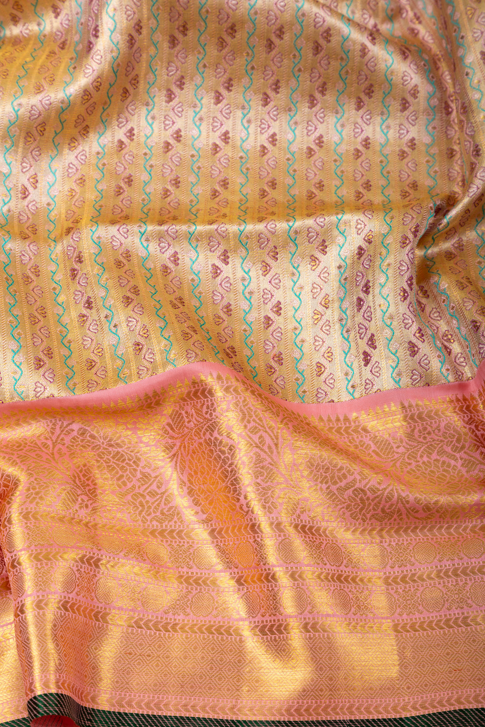 Kanchipuram Silk Tissue Brocade Gold Saree