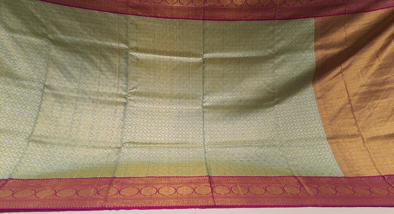 Kanchipuram Silk Criss Cross Checks And Butta Sea Green Saree