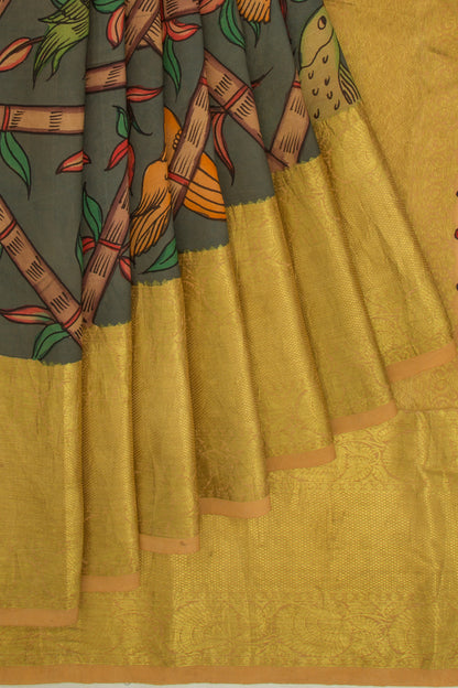 Kanchipuram Silk Kalamkari Grey Saree