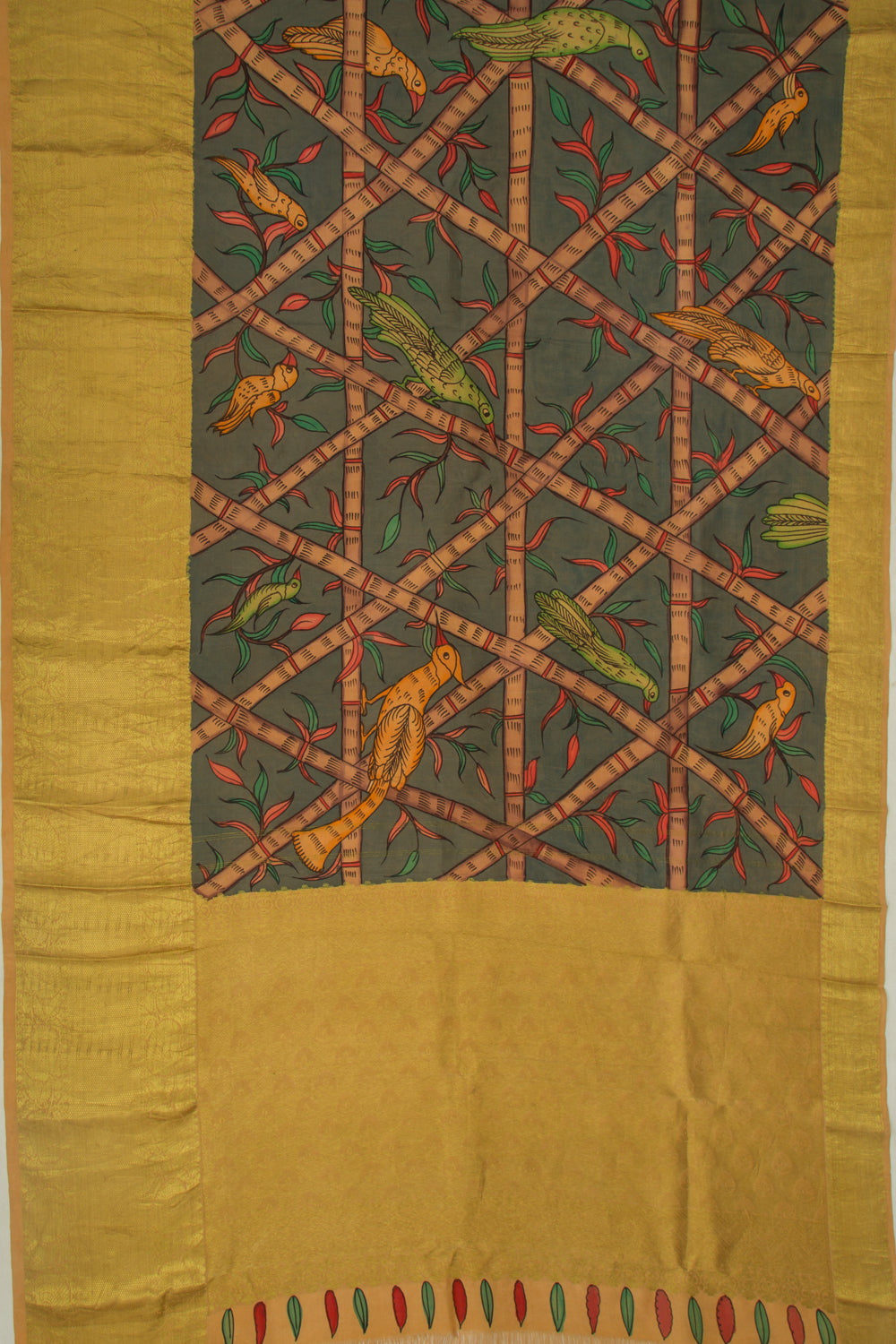 Kanchipuram Silk Kalamkari Grey Saree
