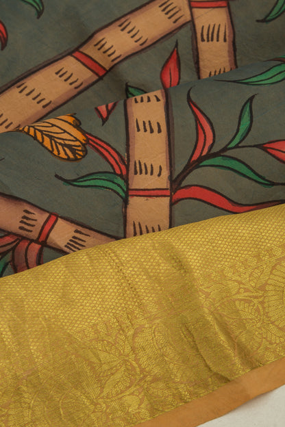 Kanchipuram Silk Kalamkari Grey Saree