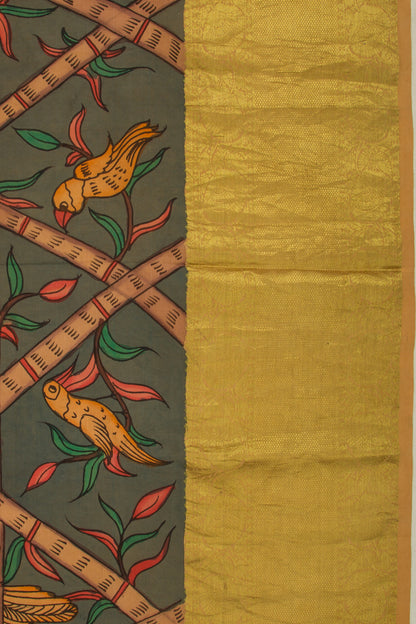 Kanchipuram Silk Kalamkari Grey Saree