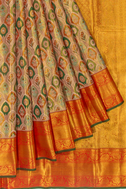 Kanchipuram Silk Tissue Brocade Multicolour Saree