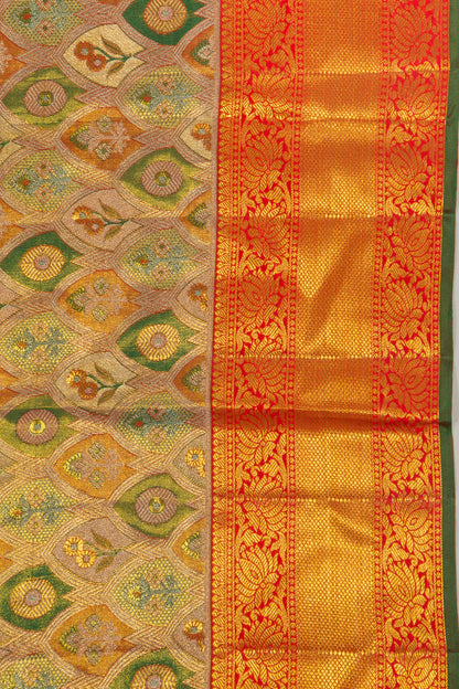Kanchipuram Silk Tissue Brocade Multicolour Saree