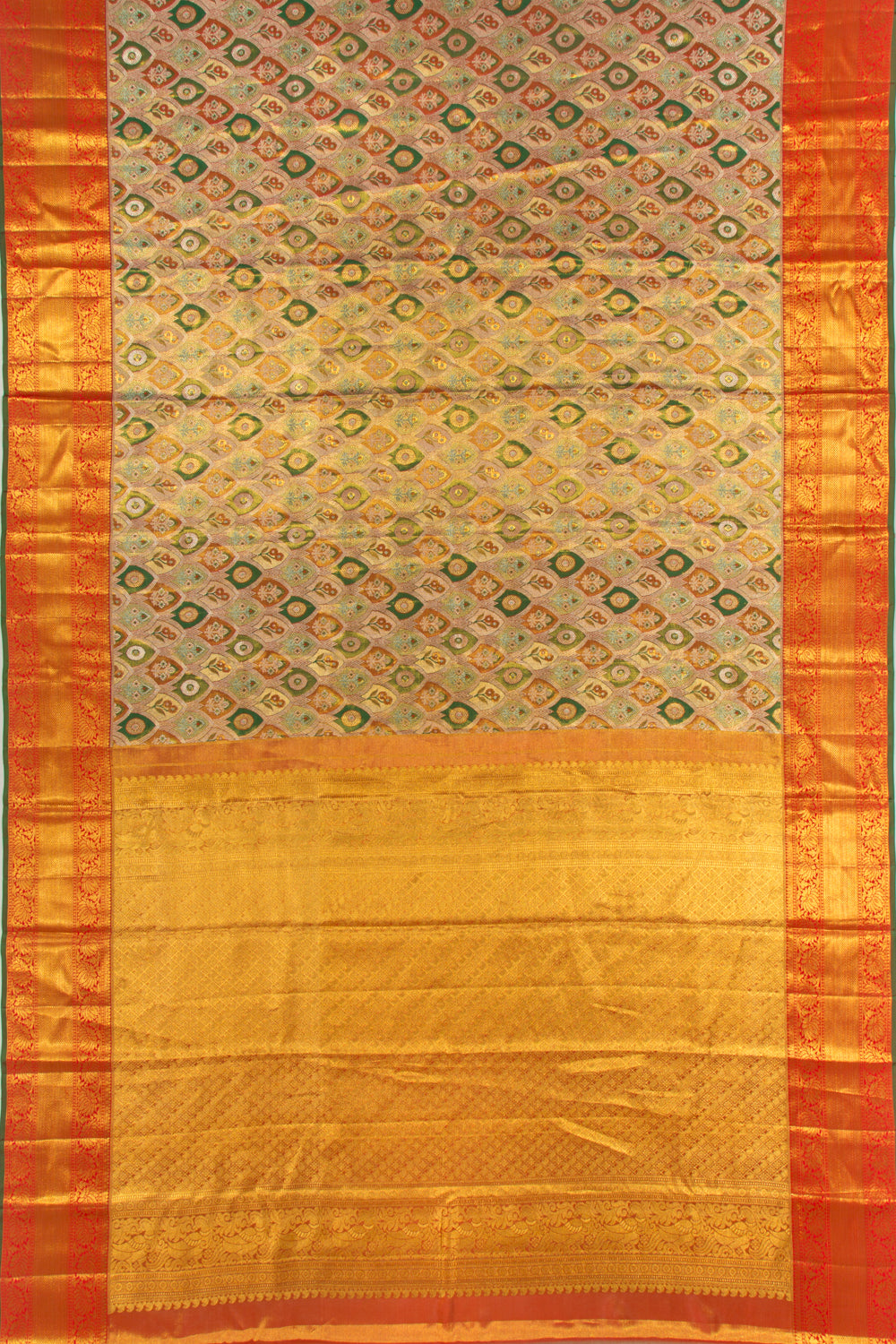 Kanchipuram Silk Tissue Brocade Multicolour Saree