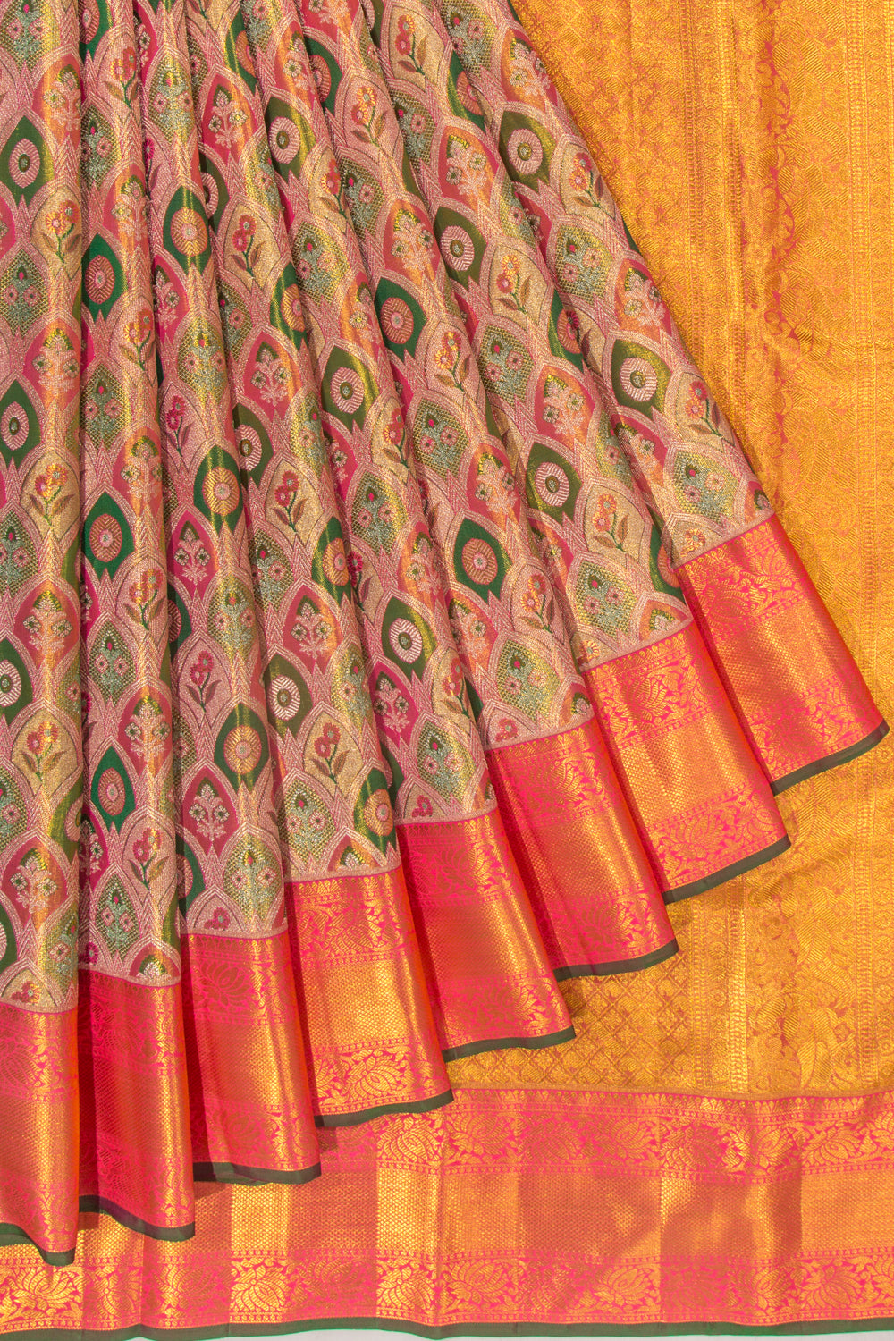 Kanchipuram Silk Tissue Brocade Multicolour Saree