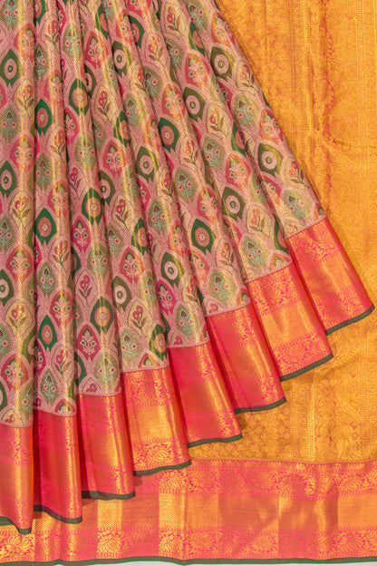 Kanchipuram Silk Tissue Brocade Multicolour Saree