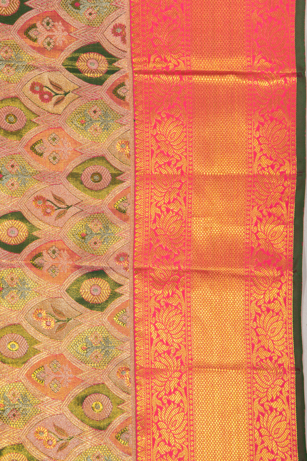 Kanchipuram Silk Tissue Brocade Multicolour Saree