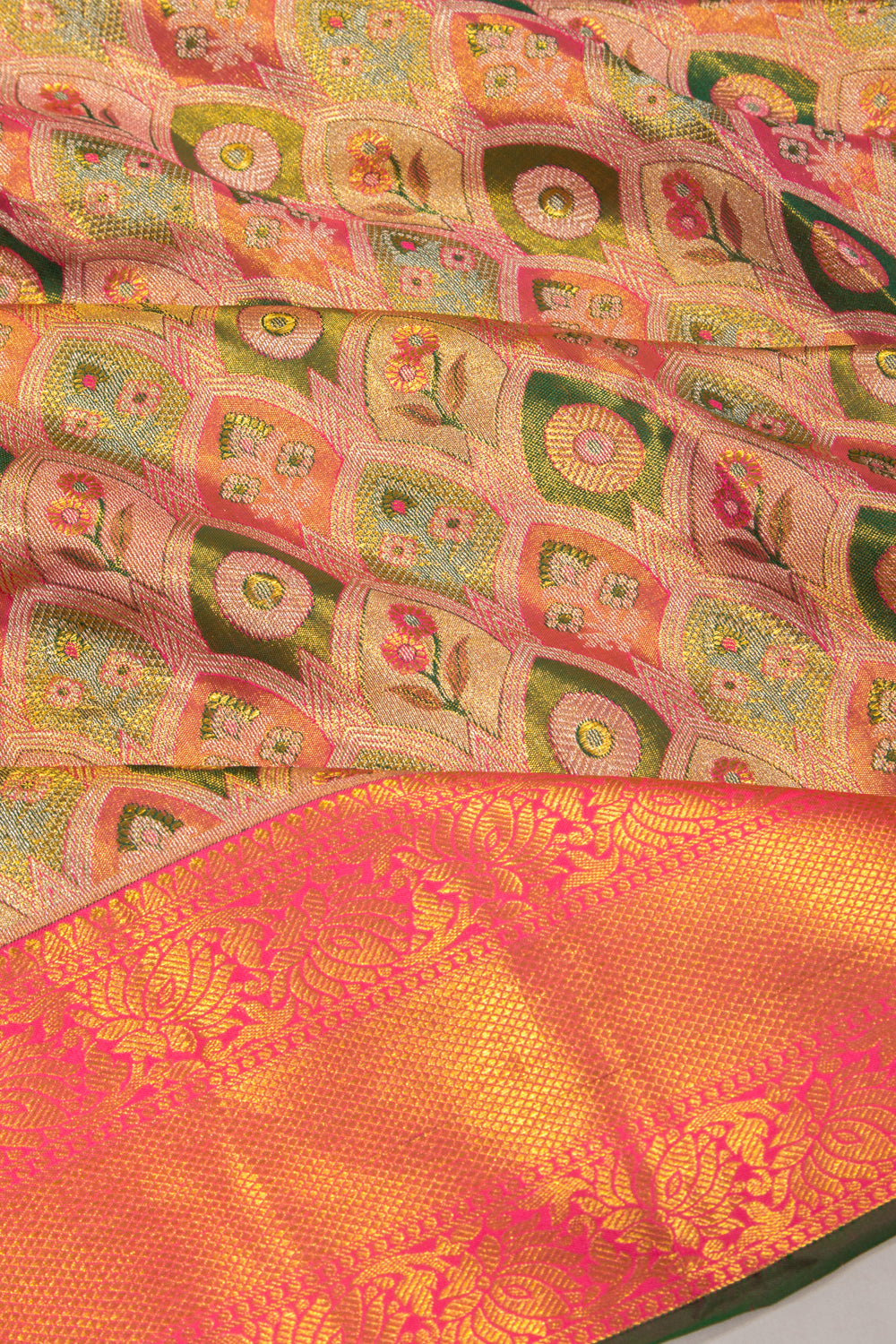 Kanchipuram Silk Tissue Brocade Multicolour Saree