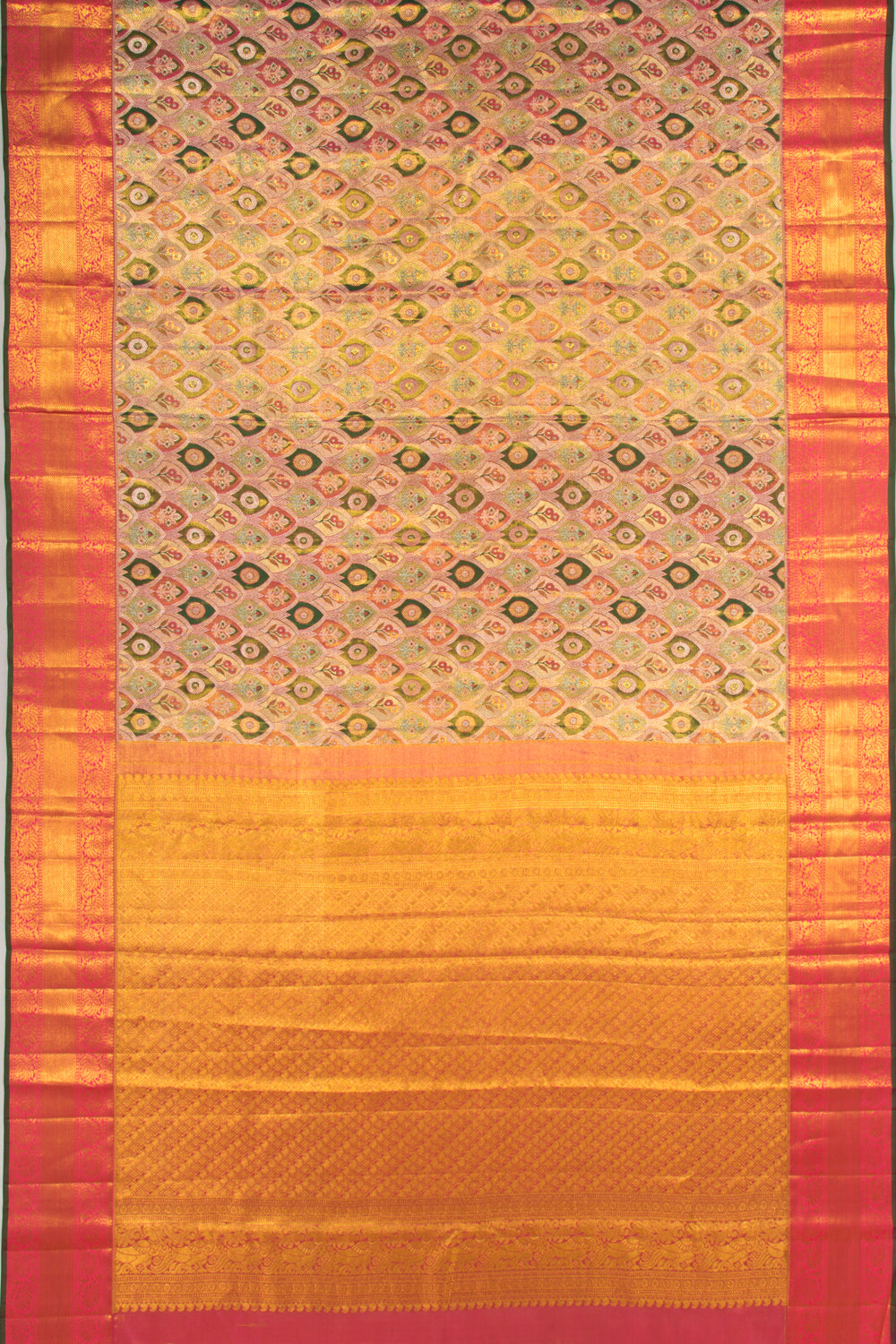 Kanchipuram Silk Tissue Brocade Multicolour Saree