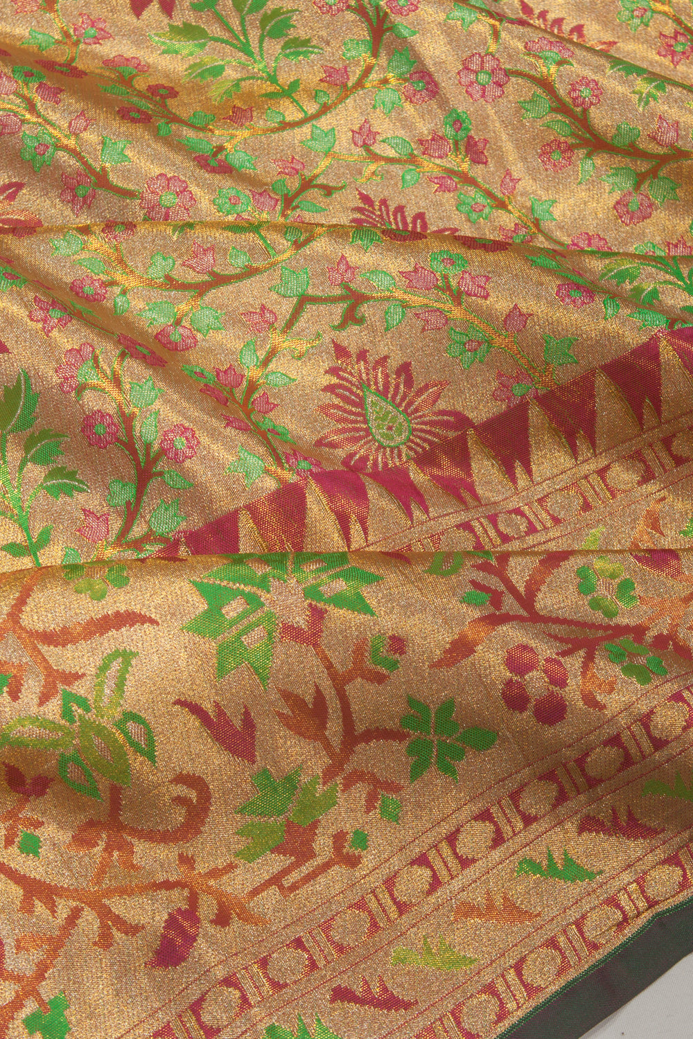 Kanchipuram Silk Tissue Jaal Gold Saree