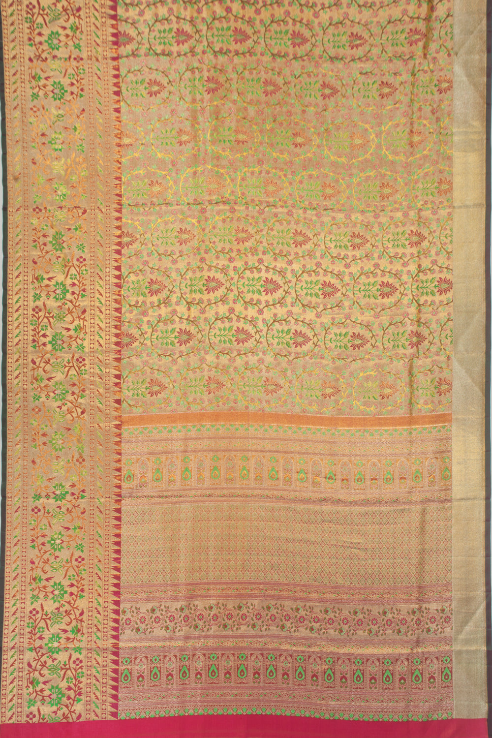 Kanchipuram Silk Tissue Jaal Gold Saree