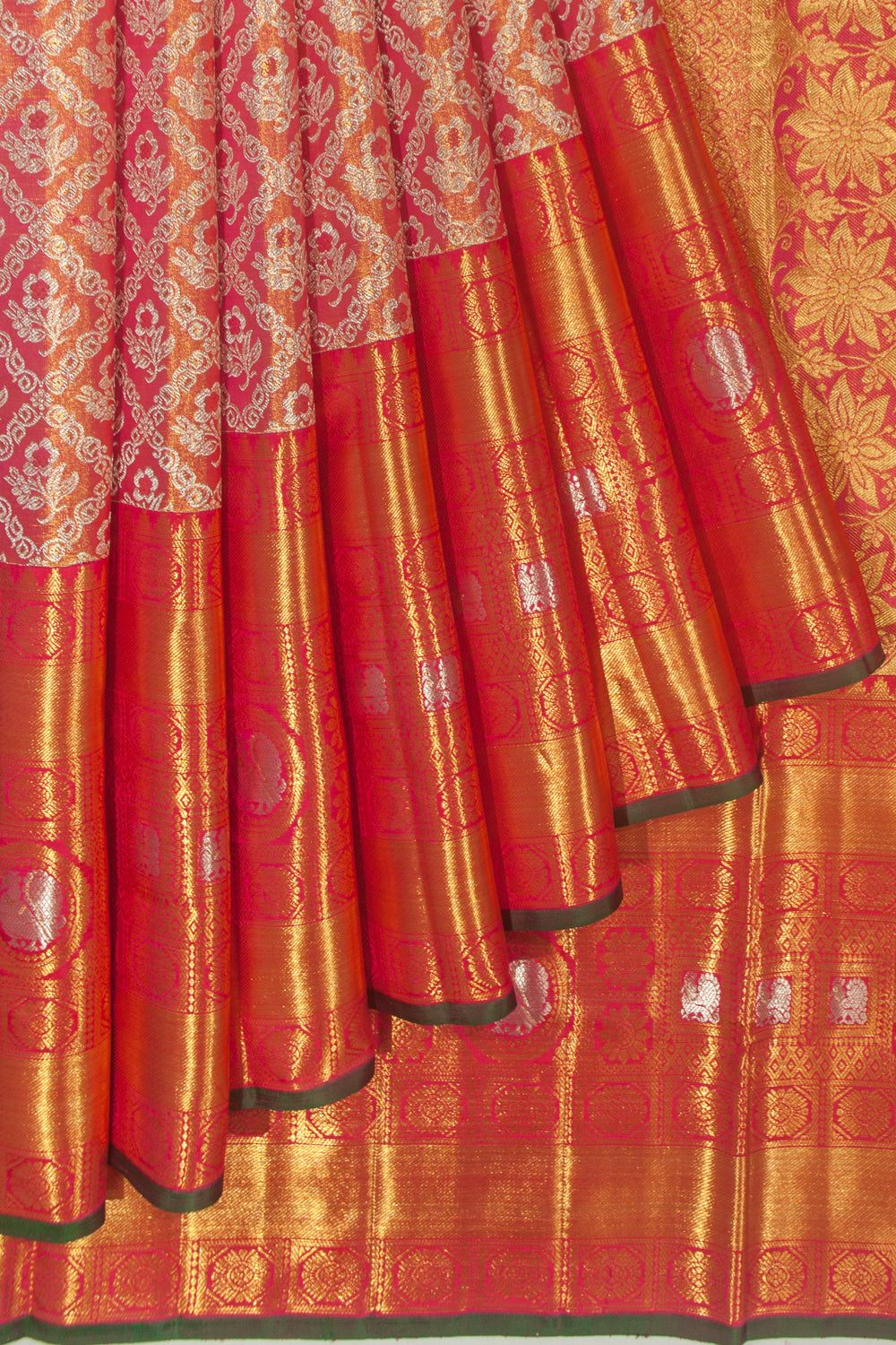 Kanchipuram Silk Tissue Brocade Pink Saree