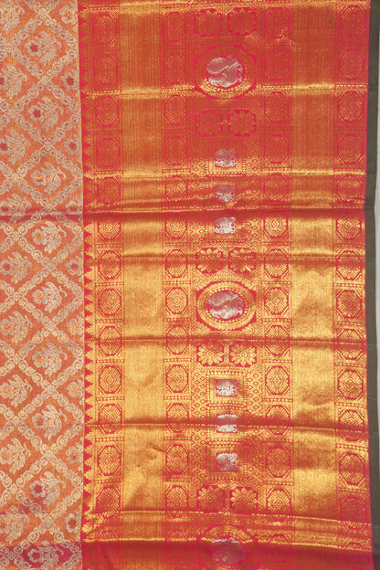 Kanchipuram Silk Tissue Brocade Pink Saree