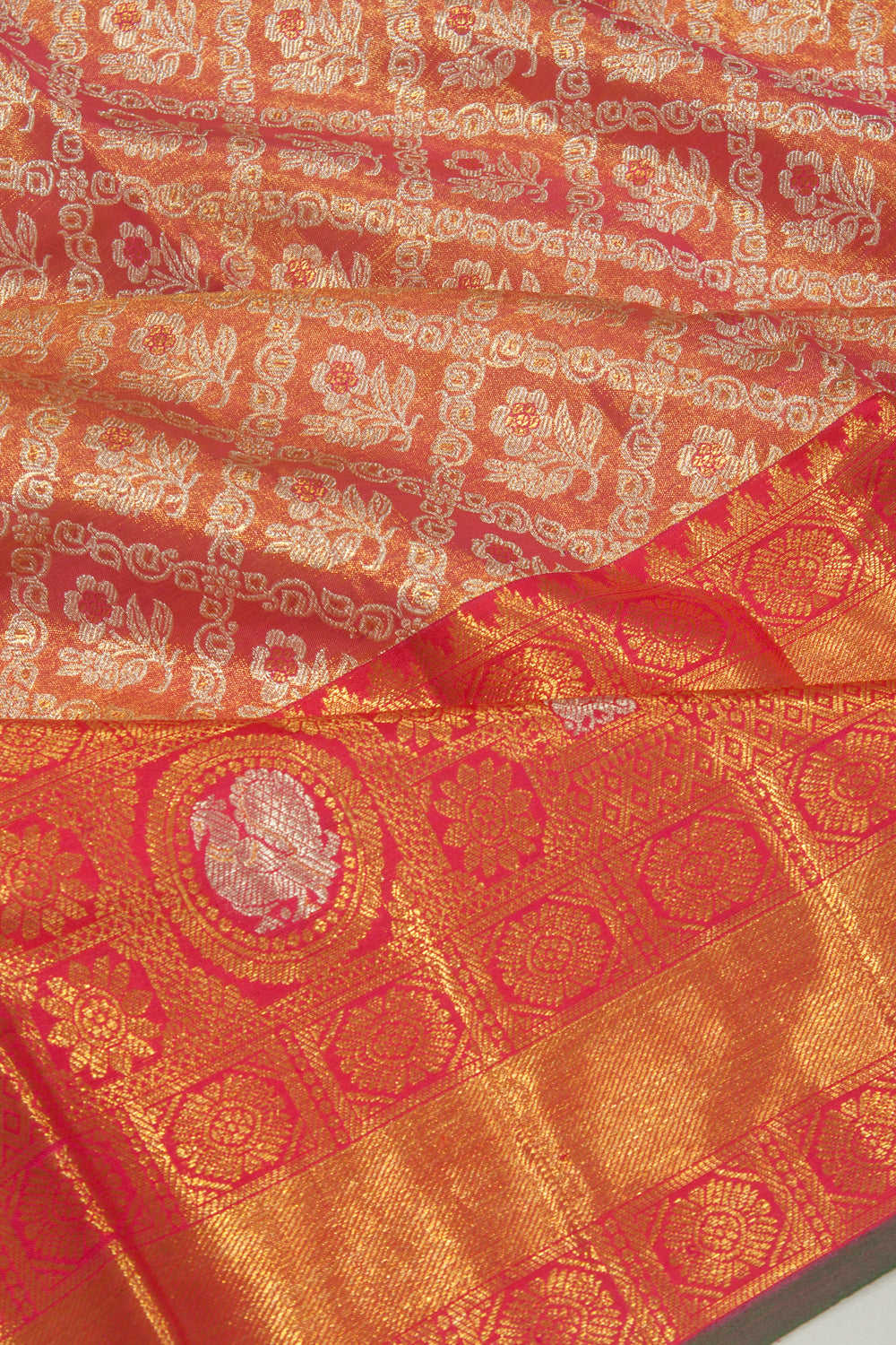 Kanchipuram Silk Tissue Brocade Pink Saree