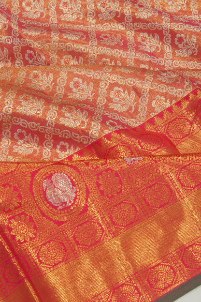 Kanchipuram Silk Tissue Brocade Pink Saree