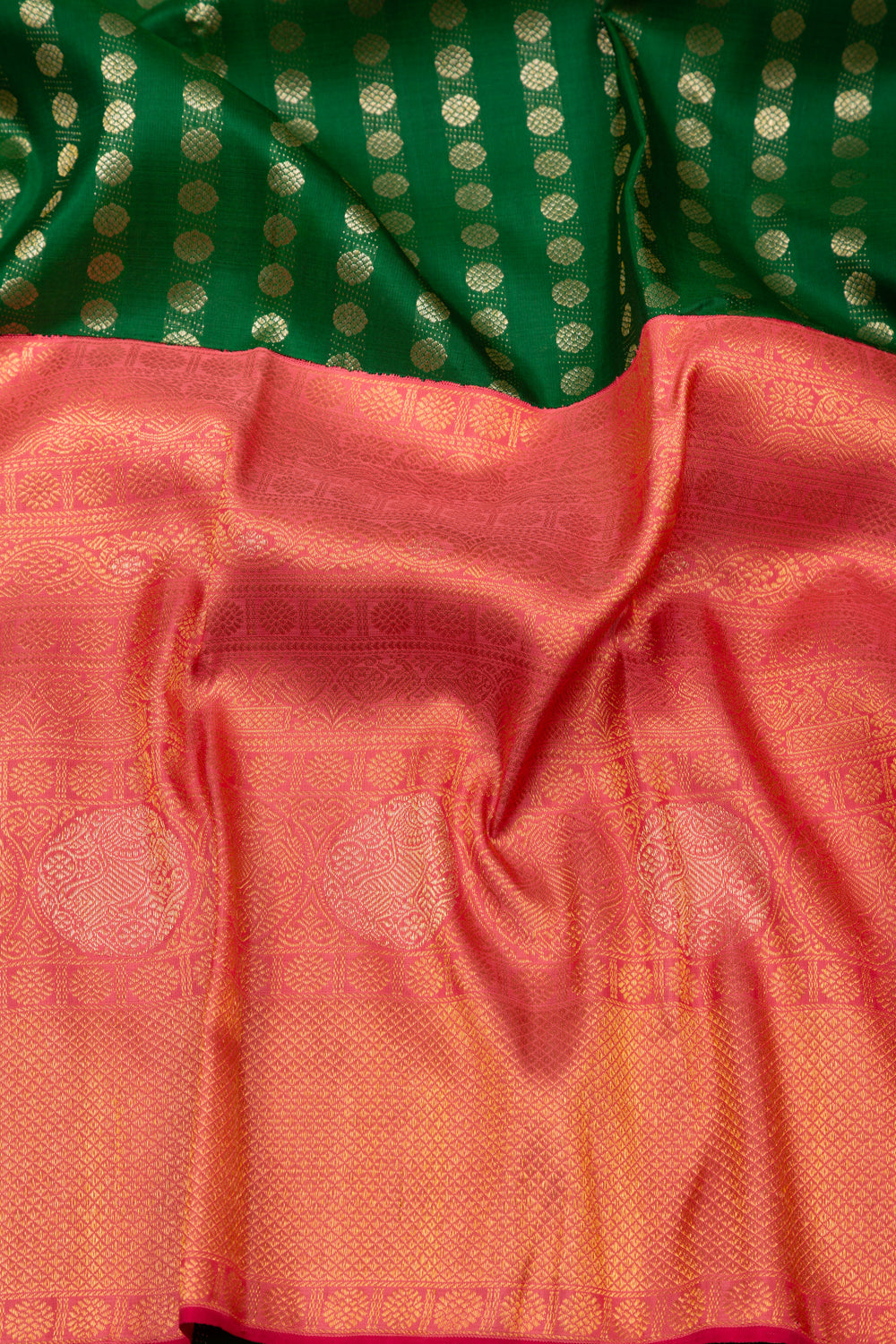 Kanchipuram Silk Brocade Bottle Green Saree